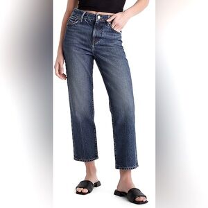 Express High Waisted Dark Wash 50/50 Rigid Stretch Straight Ankle Jeans Size 6L